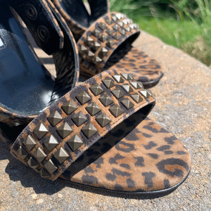 Manolo Blahnik Rocco Studded-toe Heeled Sandal in Leopard Print