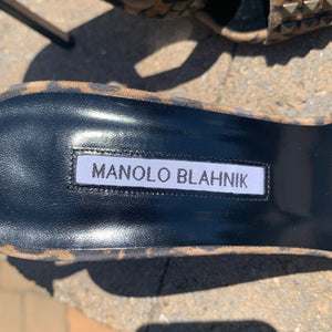 Manolo Blahnik Rocco Studded-toe Heeled Sandal in Leopard Print