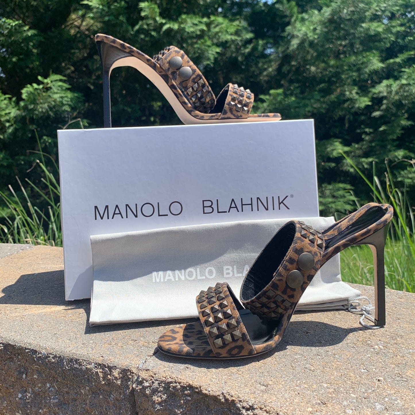 Manolo Blahnik Rocco Studded-toe Heeled Sandal in Leopard Print