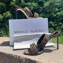 Load image into Gallery viewer, Manolo Blahnik Rocco Studded-toe Heeled Sandal in Leopard Print