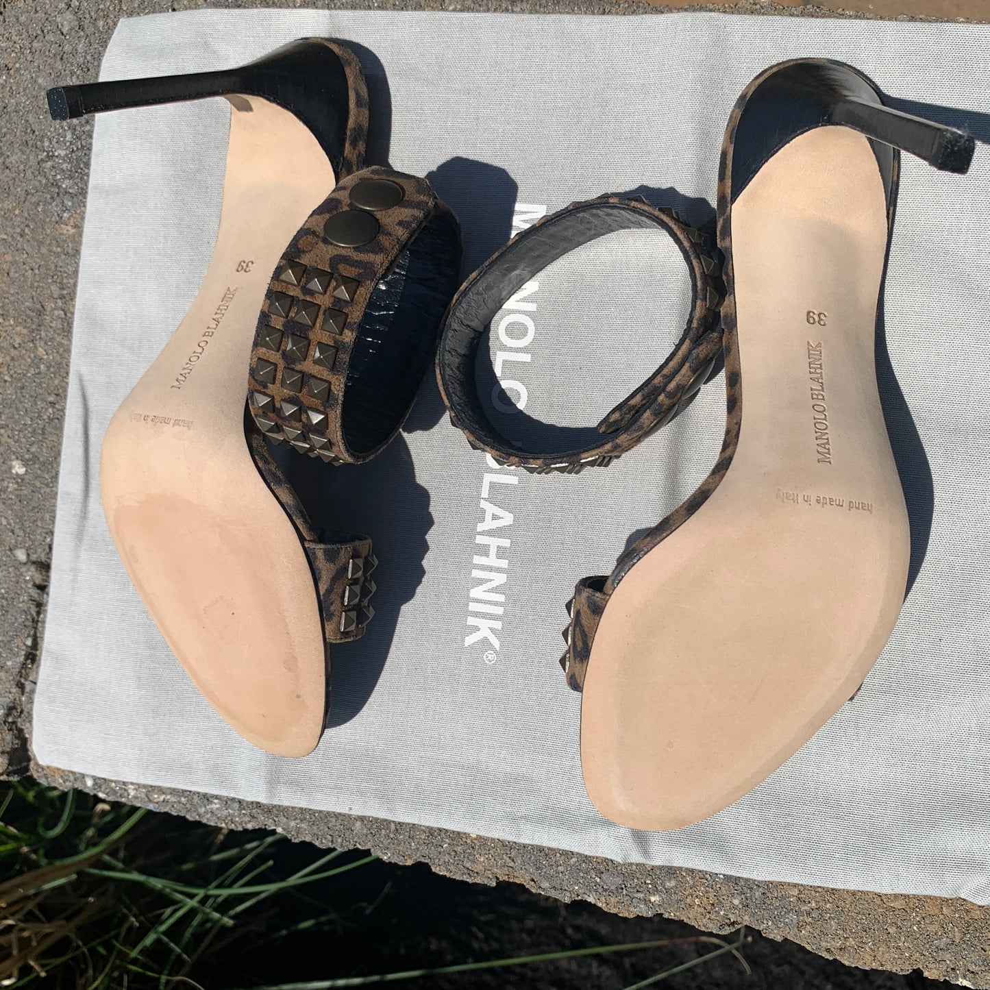 Manolo Blahnik Rocco Studded-toe Heeled Sandal in Leopard Print