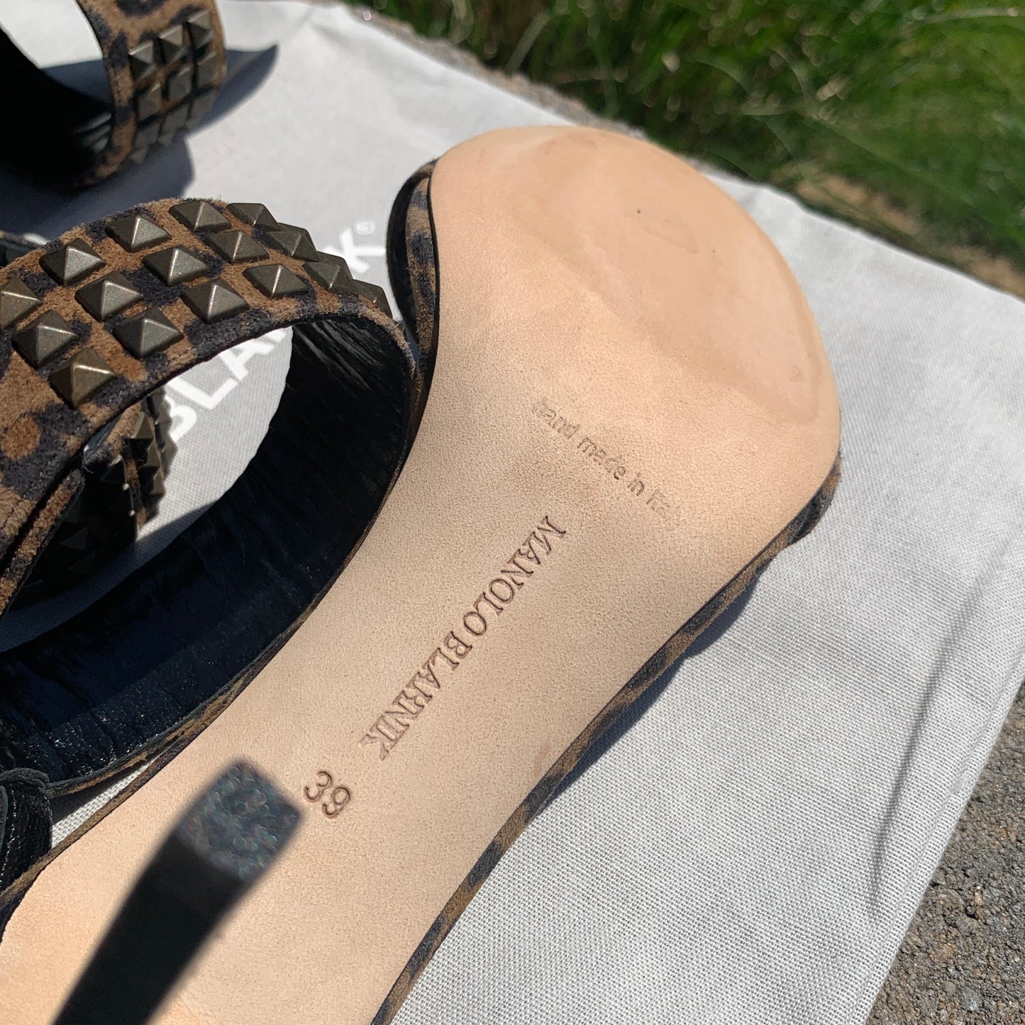 Manolo Blahnik Rocco Studded-toe Heeled Sandal in Leopard Print