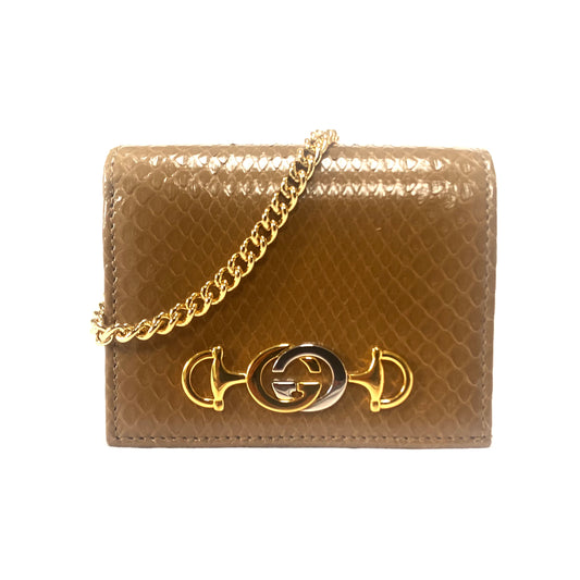 Gucci Zumi Horse-bit Snakeskin Card Case on a Chain in Brown