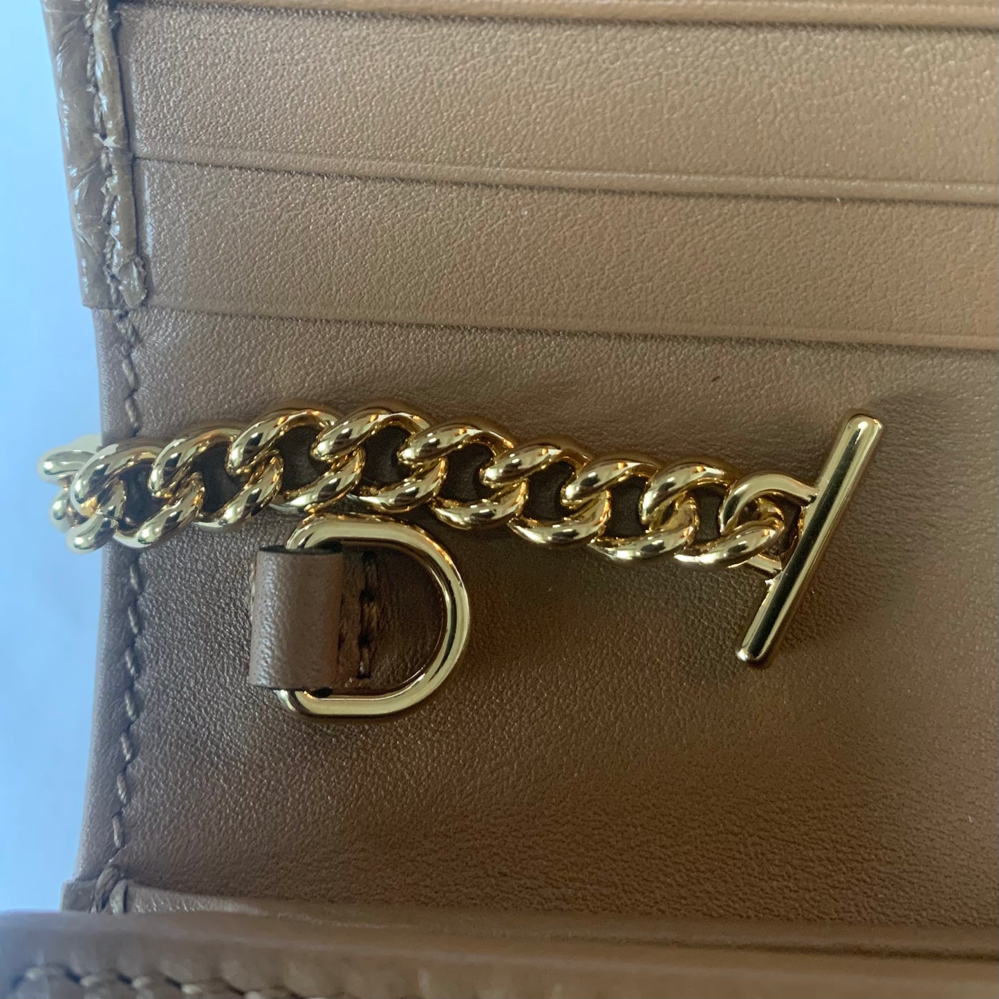 Gucci Zumi Horse-bit Snakeskin Card Case on a Chain in Brown