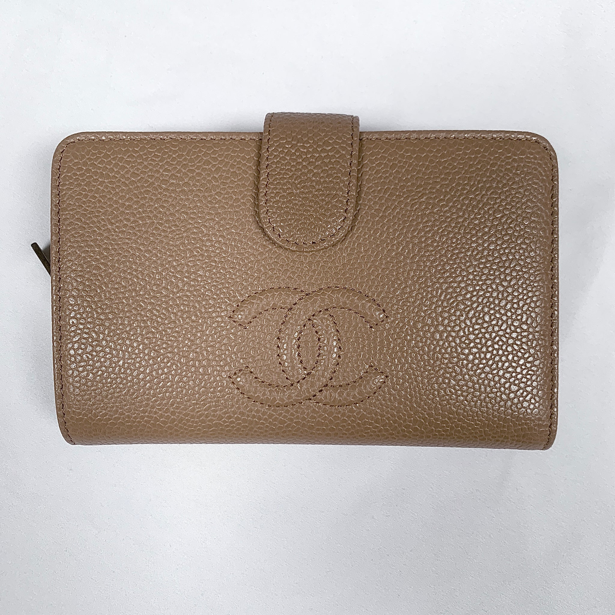 Chanel L-zip CC Leather Pocket Wallet in Dark Beige –