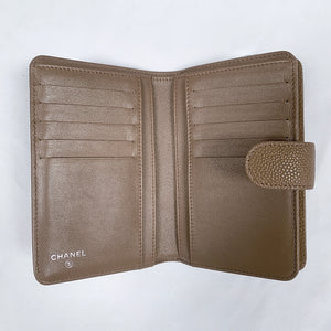 Chanel L-zip CC Leather Pocket Wallet in Dark Beige