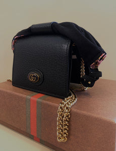 Gucci GG Small Coin Leather Chain Wallet Black