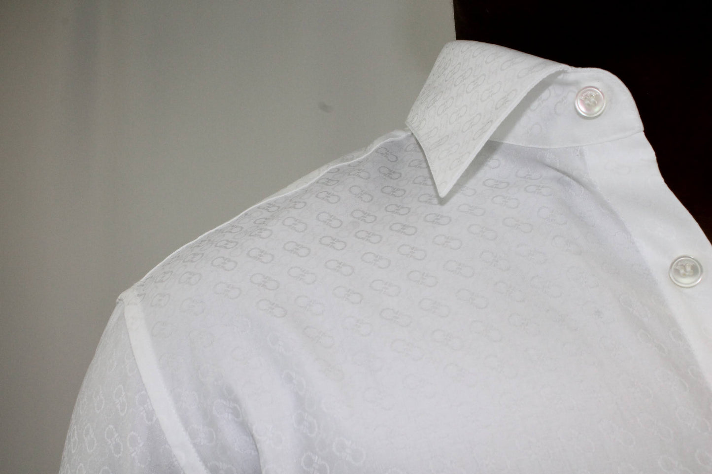 Salvatore Ferragamo Tonal Gancini Print Men's Button-Down Shirt in White