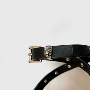 Gucci Studded Feline Head Leather Wrap Bracelet in Black