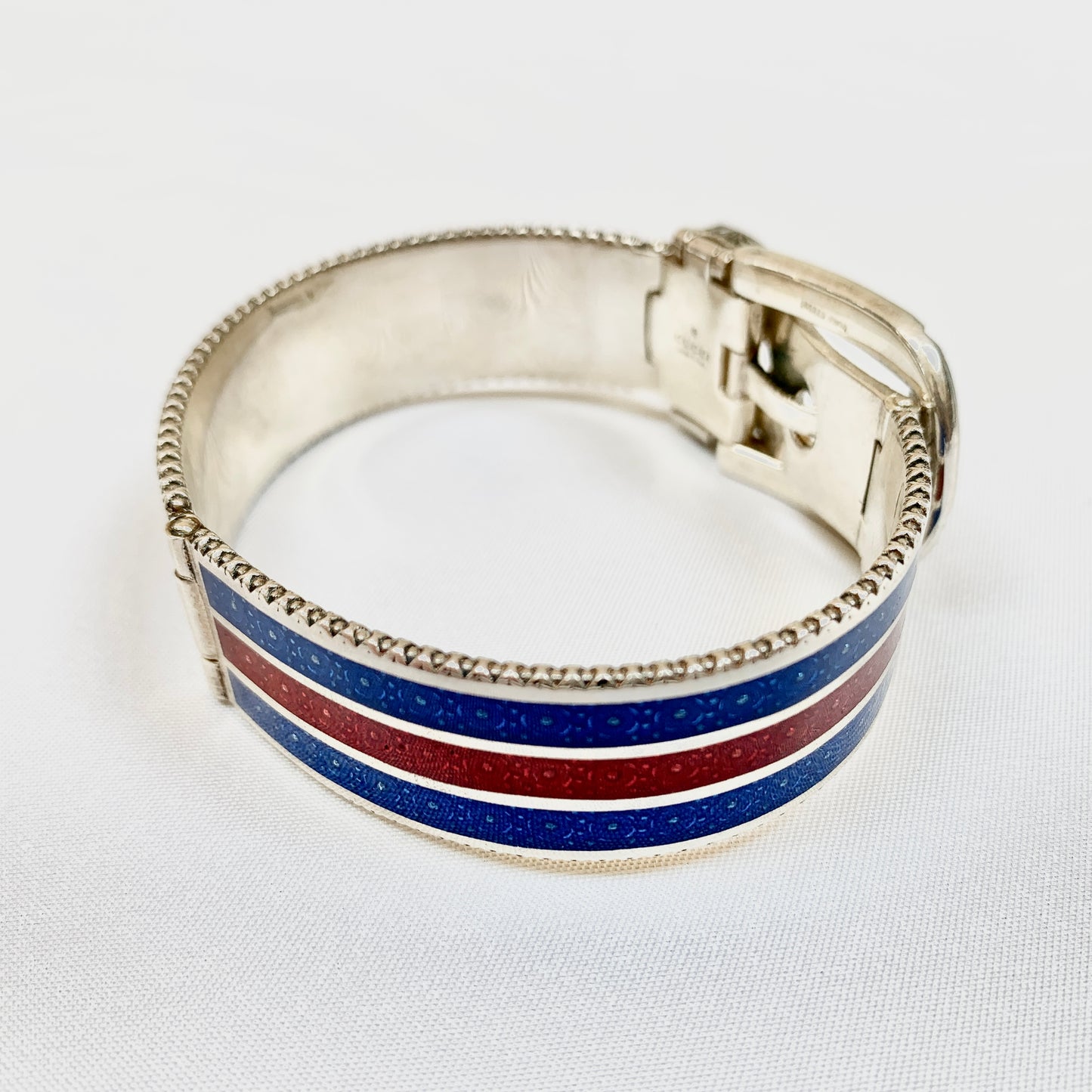Gucci Garden Metal Striped Buckle Bracelet in Sterling Silver