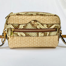 Load image into Gallery viewer, Gucci Mini GG Ophidia Straw Shoulder Bag with Printed Trim in Beige and Green