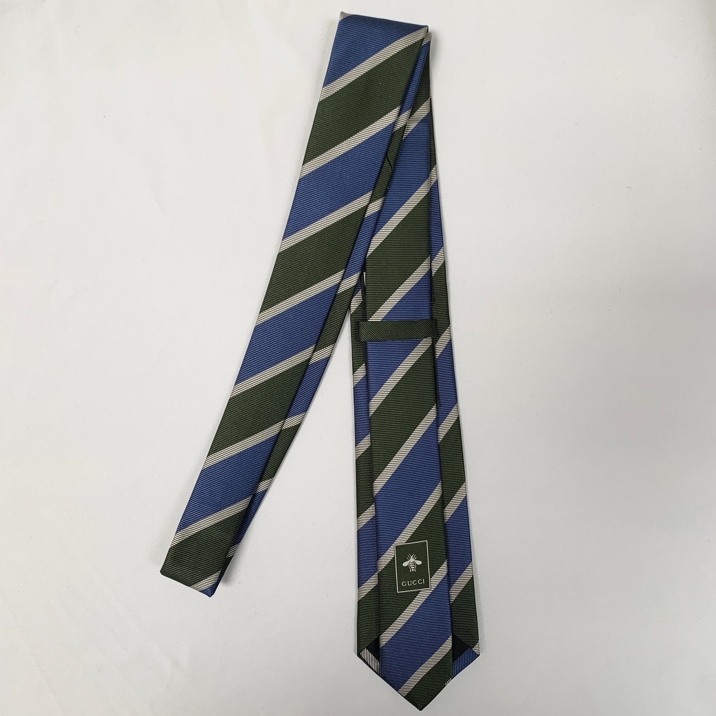 Gucci Amoure Striped Neck Tie in Green and Blue