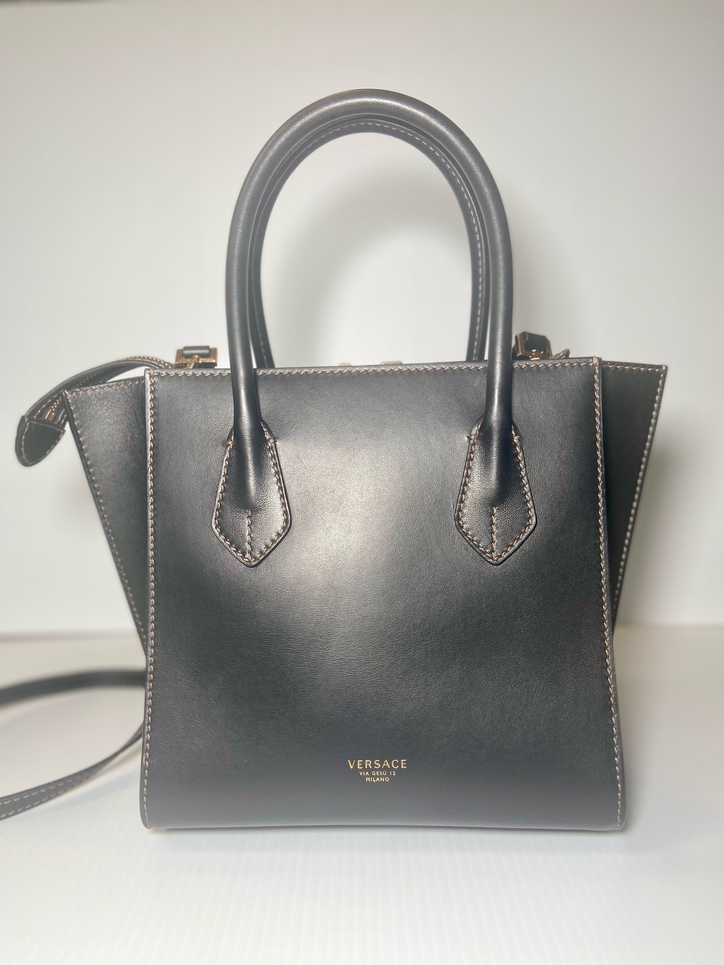 Versace Authenticated Virtus Leather Handbag