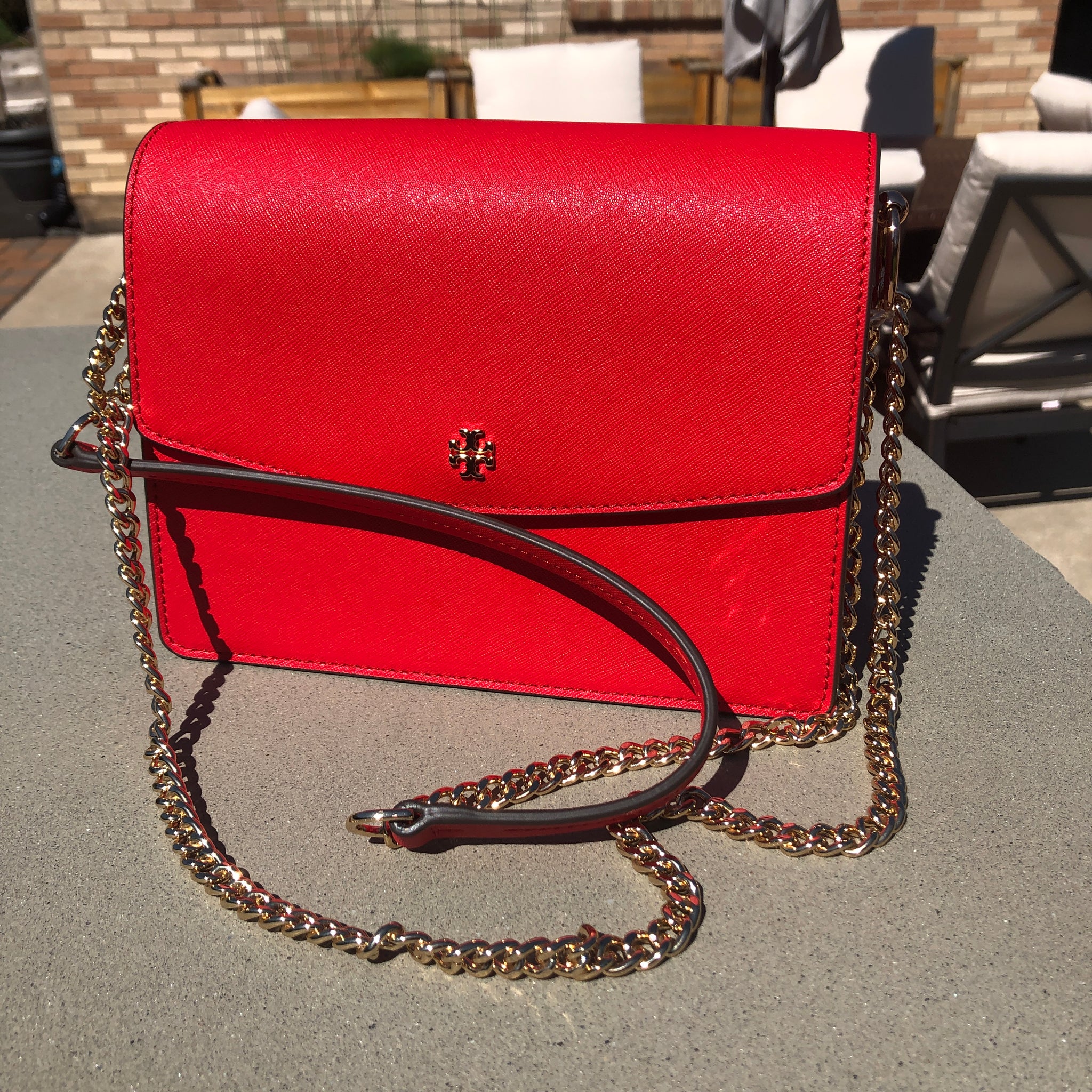 Tory+Burch+Emerson+Envelope+Adjustable+Shoulder+Bag+Red+Leather for sale  online