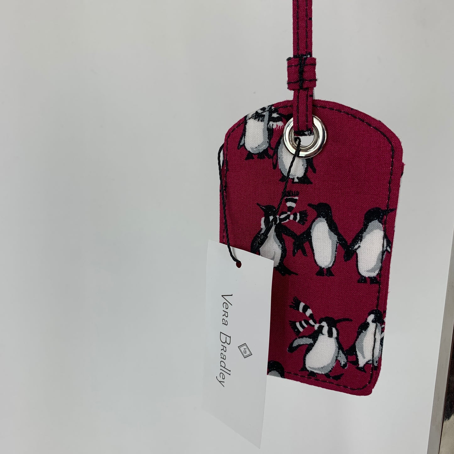 Vera Bradley Luggage ID Tag in Playful Penguins Cabernet