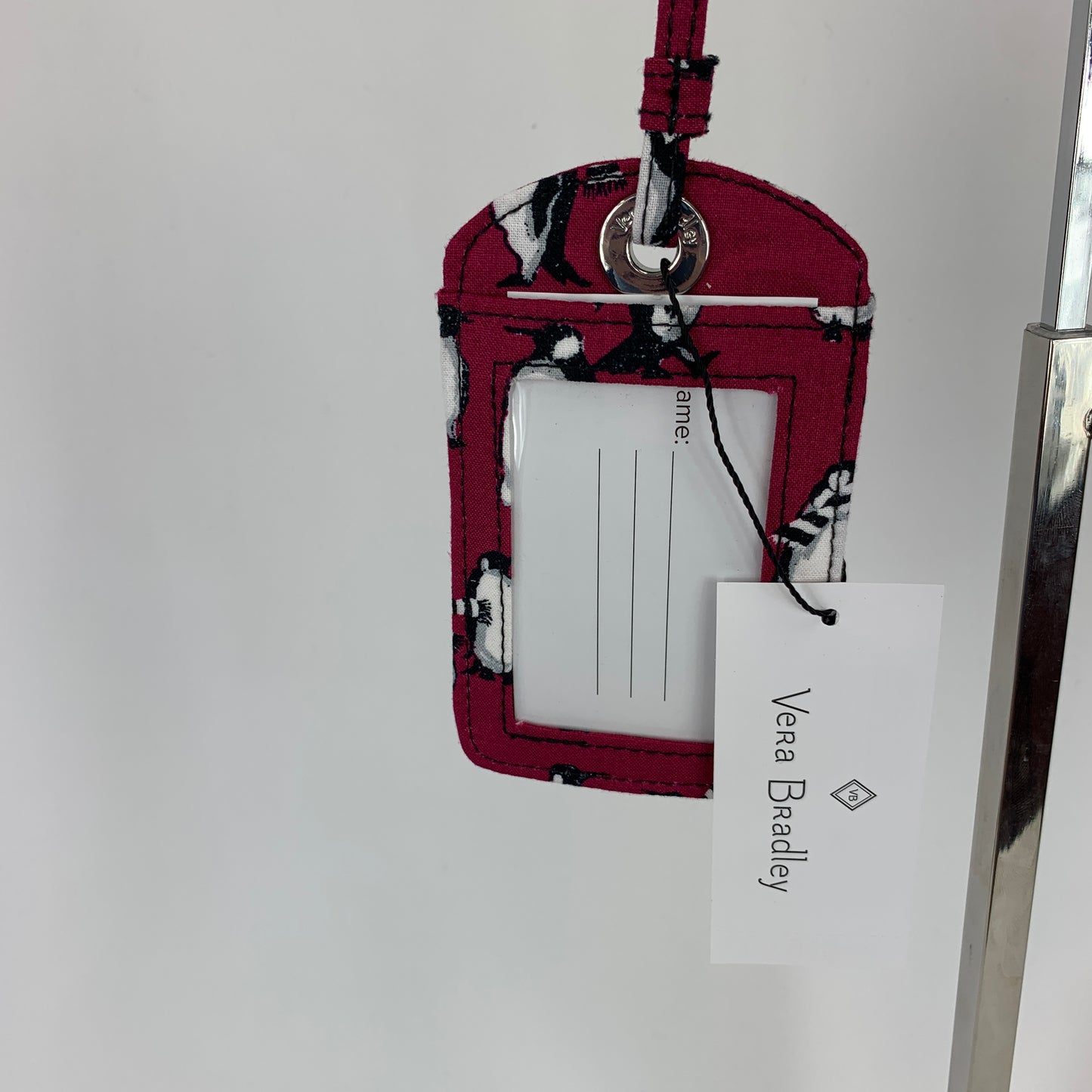 Vera Bradley Luggage ID Tag in Playful Penguins Cabernet