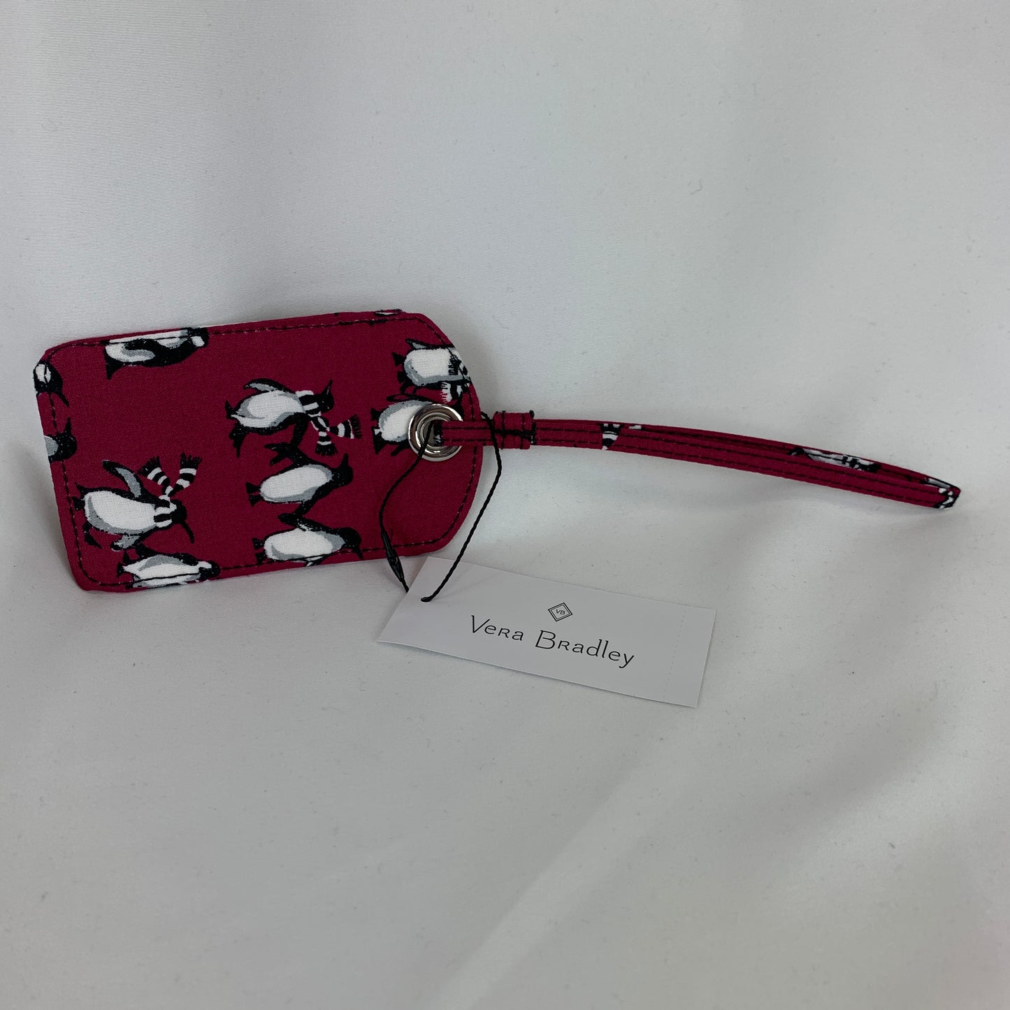 Vera Bradley Luggage ID Tag in Playful Penguins Cabernet