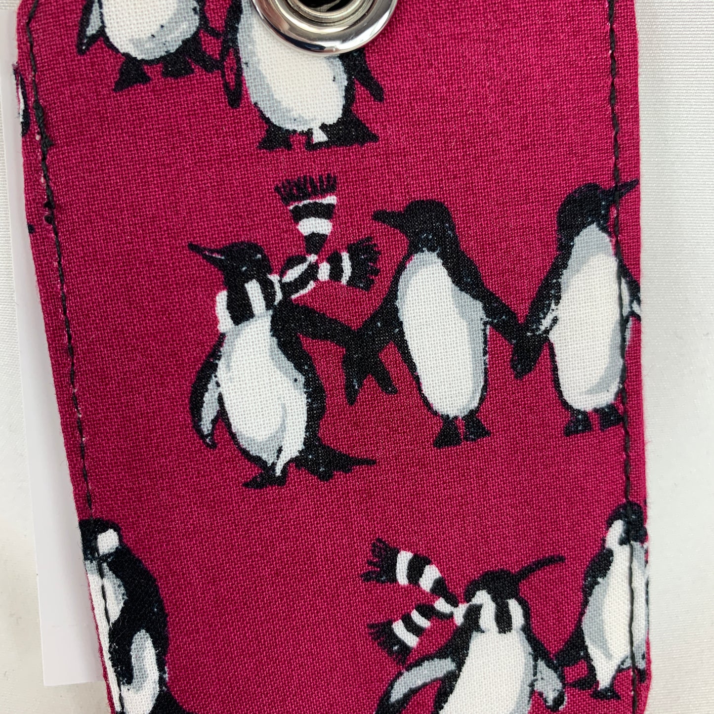 Vera Bradley Luggage ID Tag in Playful Penguins Cabernet