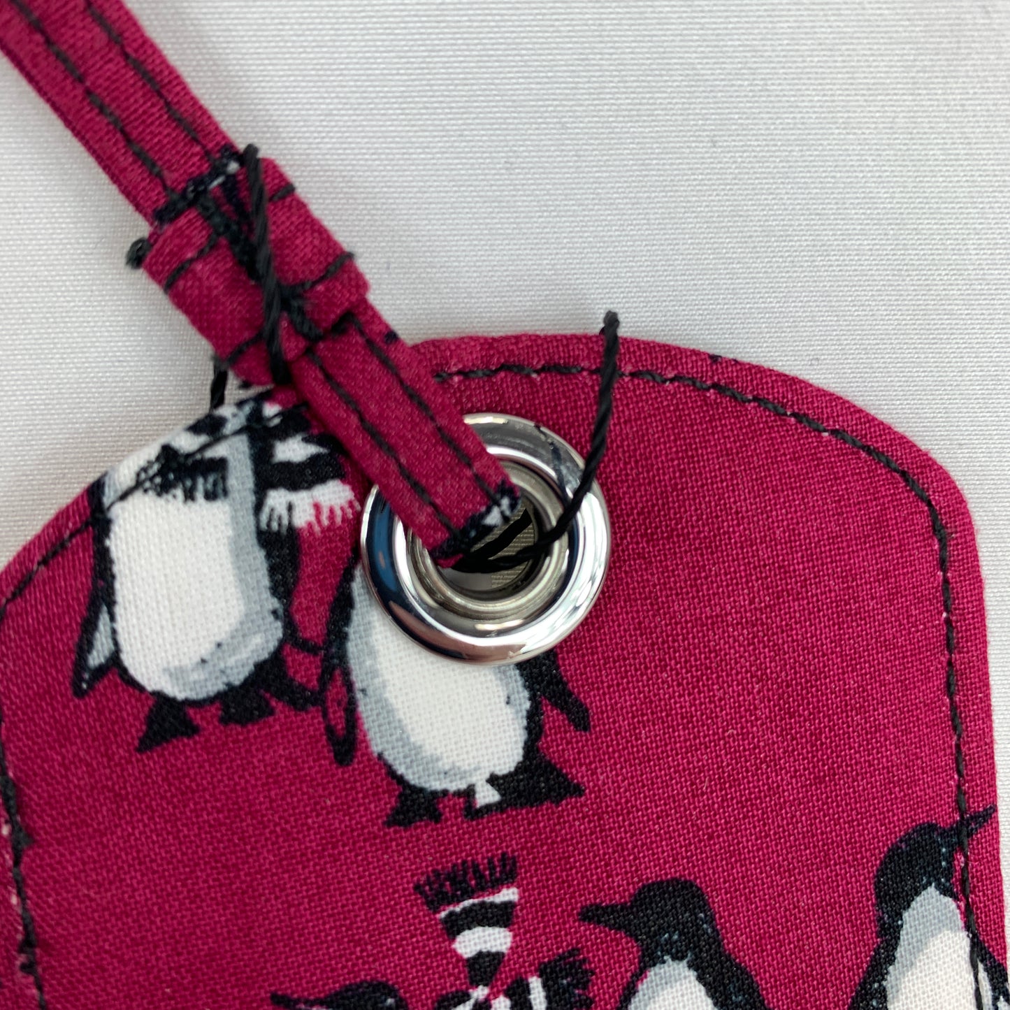 Vera Bradley Luggage ID Tag in Playful Penguins Cabernet