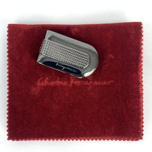 Load image into Gallery viewer, A simple product for the simple man. This money clip keeps all your bills safe and secure in this classic money clip. This piece is great for those who carry cash and want to have a subtle flash of luxury. The Ferragamo name is engraved in the side for a recognizable sign that you favor high fashion and sophistication! Ridged metal detailing adds a touch of texture and makes an easy grip so it&#39;s always within reach.