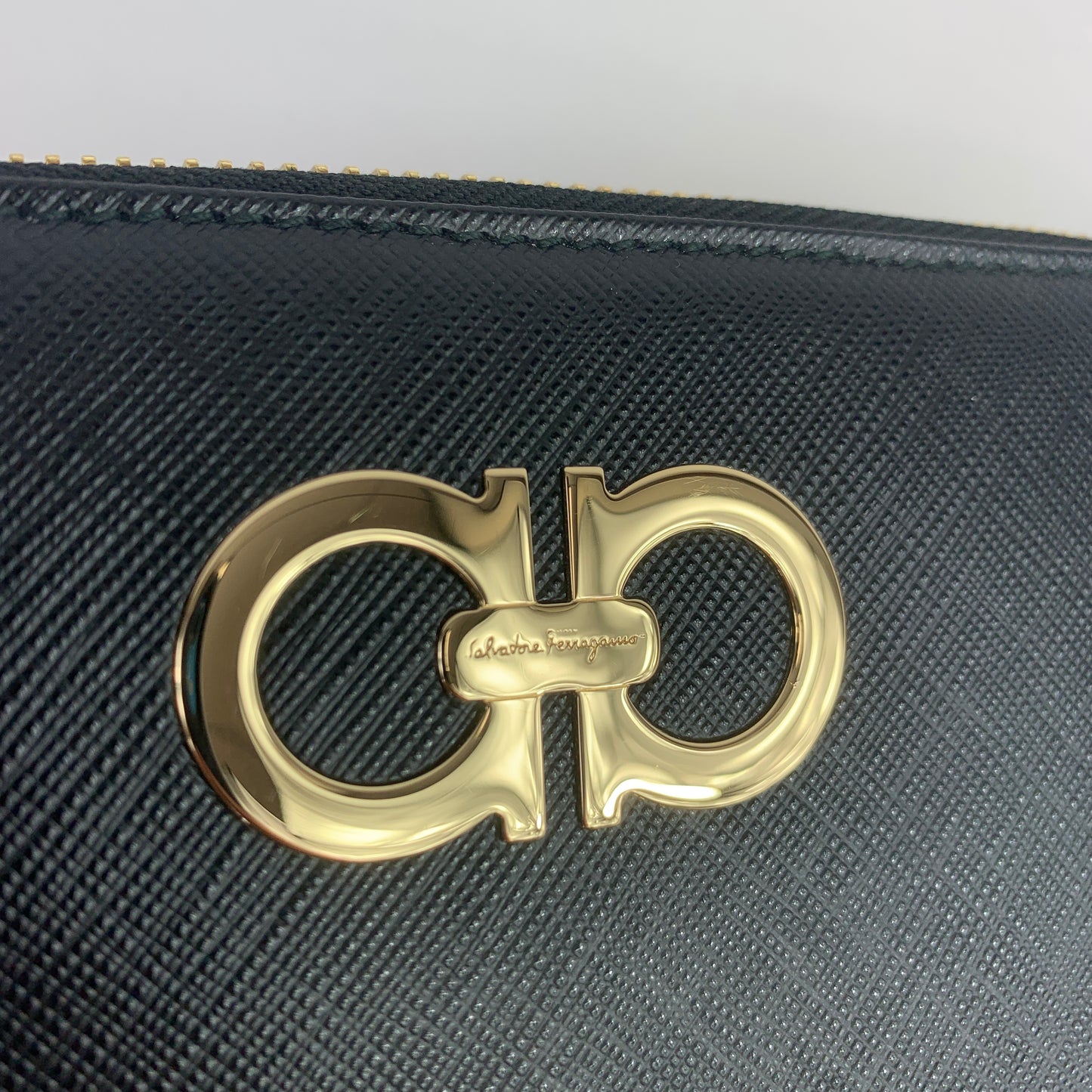 Salvatore Ferragamo Printed Calfskin Zip Wallet in Black