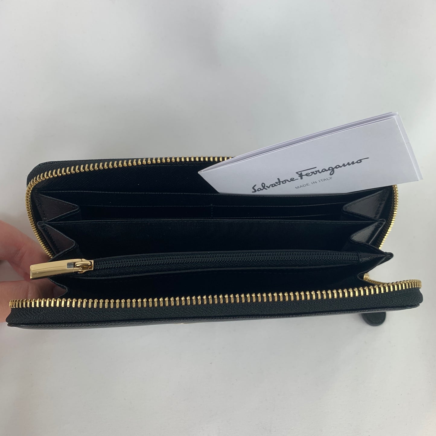 Salvatore Ferragamo Printed Calfskin Zip Wallet in Black