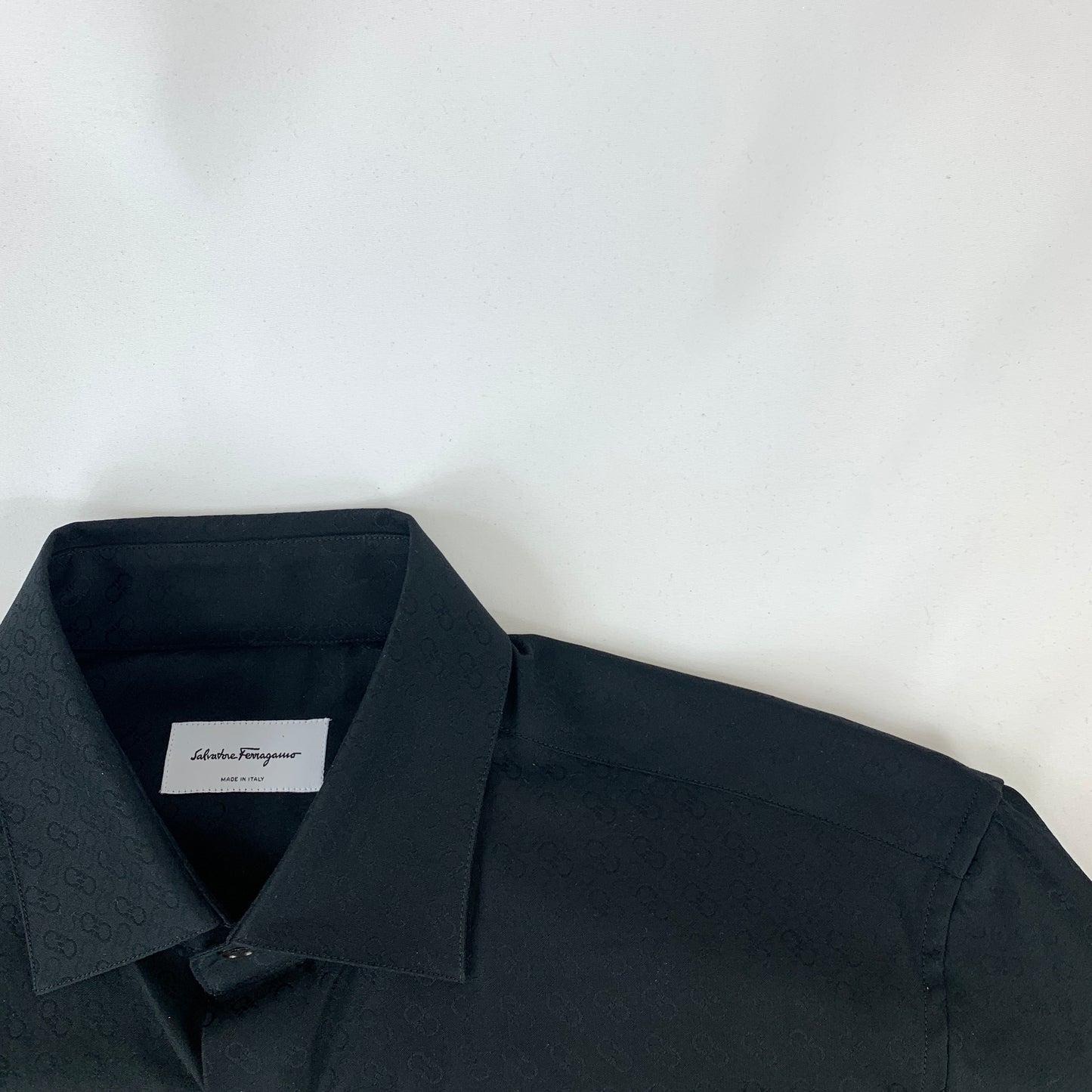 Salvatore Ferragamo Tonal Gancini Print Men's Button-Down Shirt in Black
