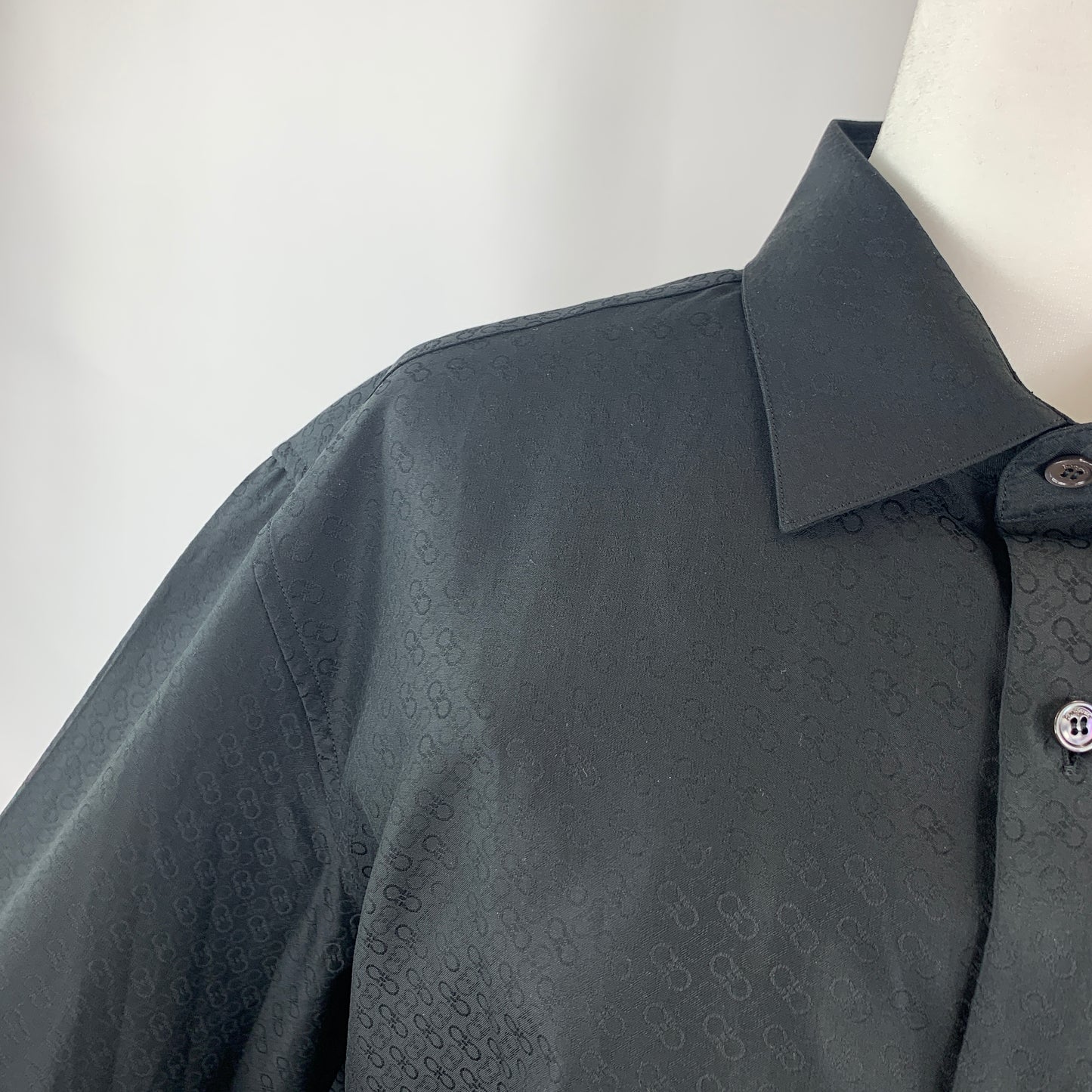 Salvatore Ferragamo Tonal Gancini Print Men's Button-Down Shirt in Black