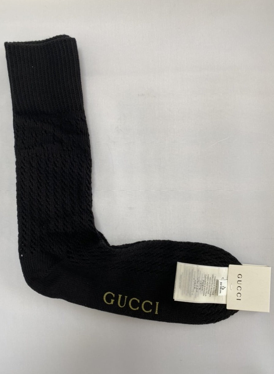 Gucci Boutique Knit Knee High Socks with GG Logos in Black