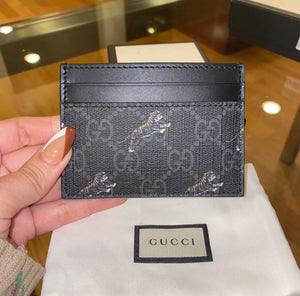 Gucci GG Supreme Canvas Tiger Print Cardholder in Black