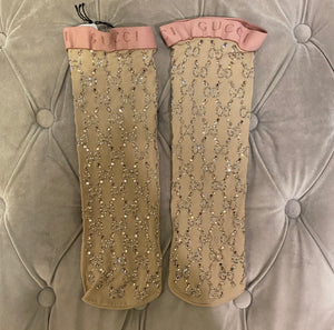 Gucci Crystal Embellished GG Socks in Beige