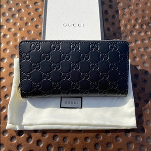 Gucci Zip Around GG Embossed Leather Wallet Deep Cobalt