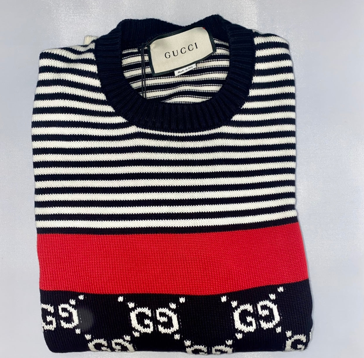 Gucci GG Supreme Striped Knit Sweater – - Main Image