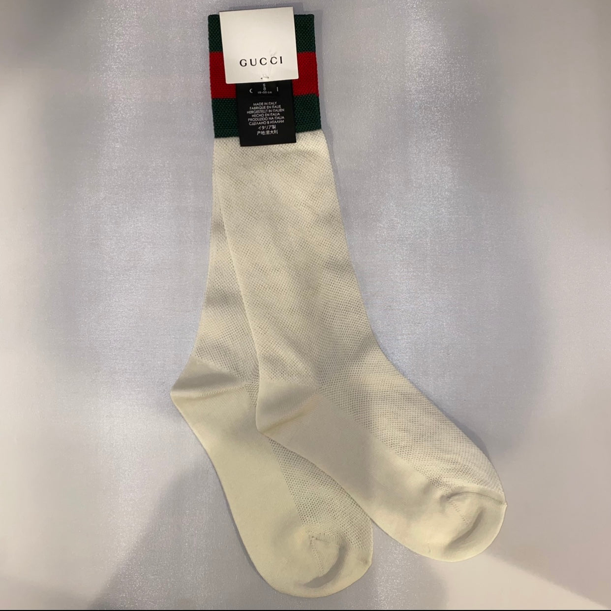 Gucci Mesh Cotton Socks with Web in White with Green and Red
