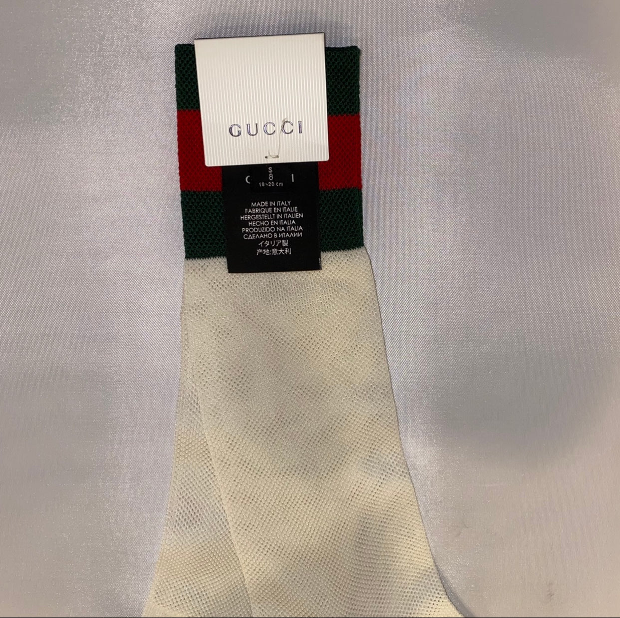 Gucci Mesh Cotton Socks with Web in White with Green and Red