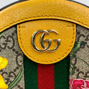 Gucci Mini Ophidia GG Flora Round Shoulder Bag in Yellow