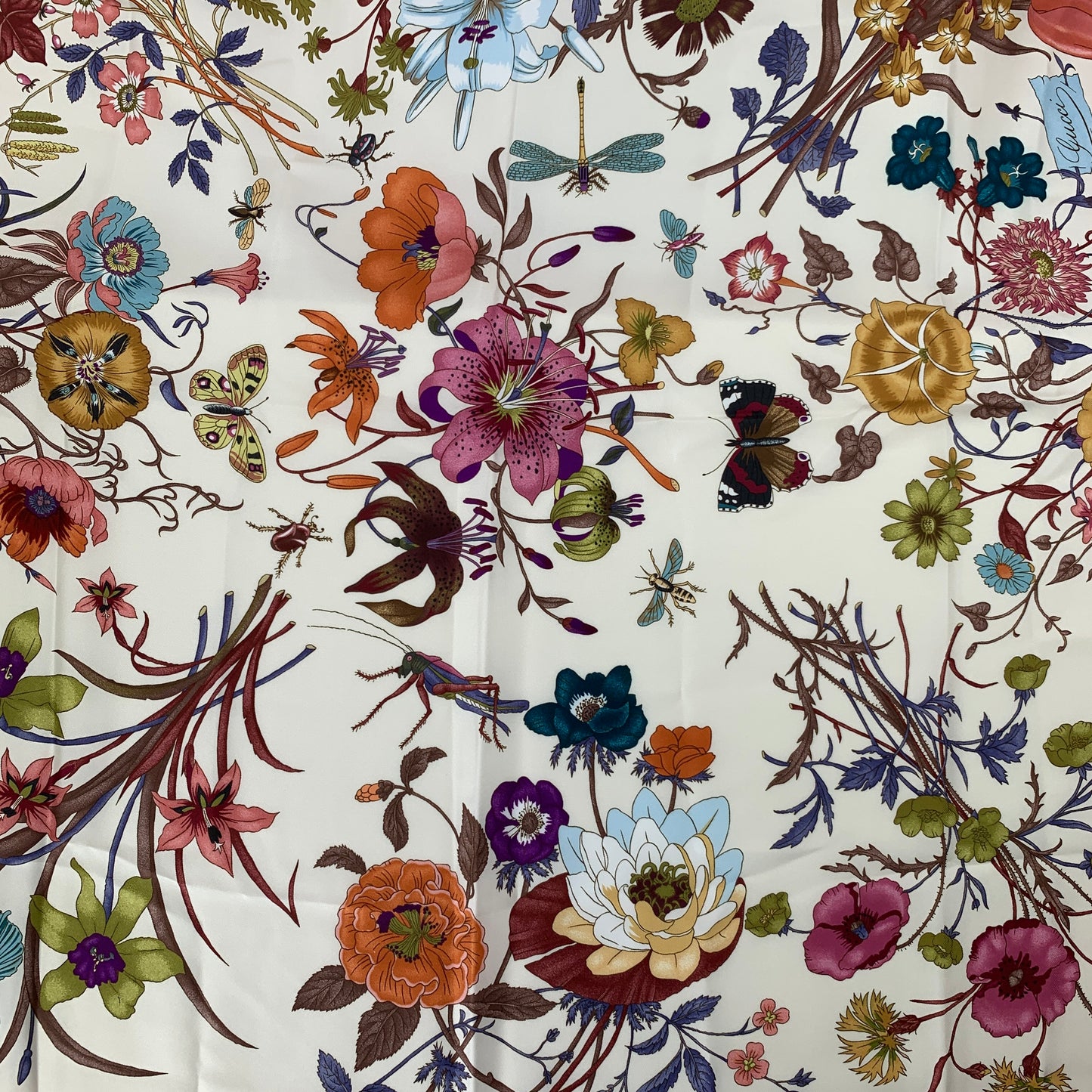 Gucci Flora Silk Scarf with Orange Rose Trim