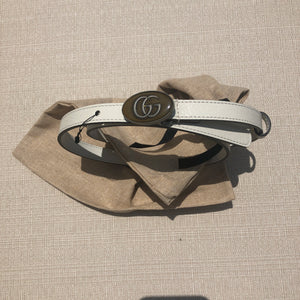 Gucci Leather Belt with Oval Enameled Buckle in White