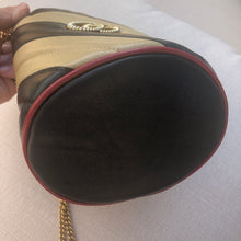 Load image into Gallery viewer, Gucci GG Marmont Bucket Bag in Black and Beige with Red Trim