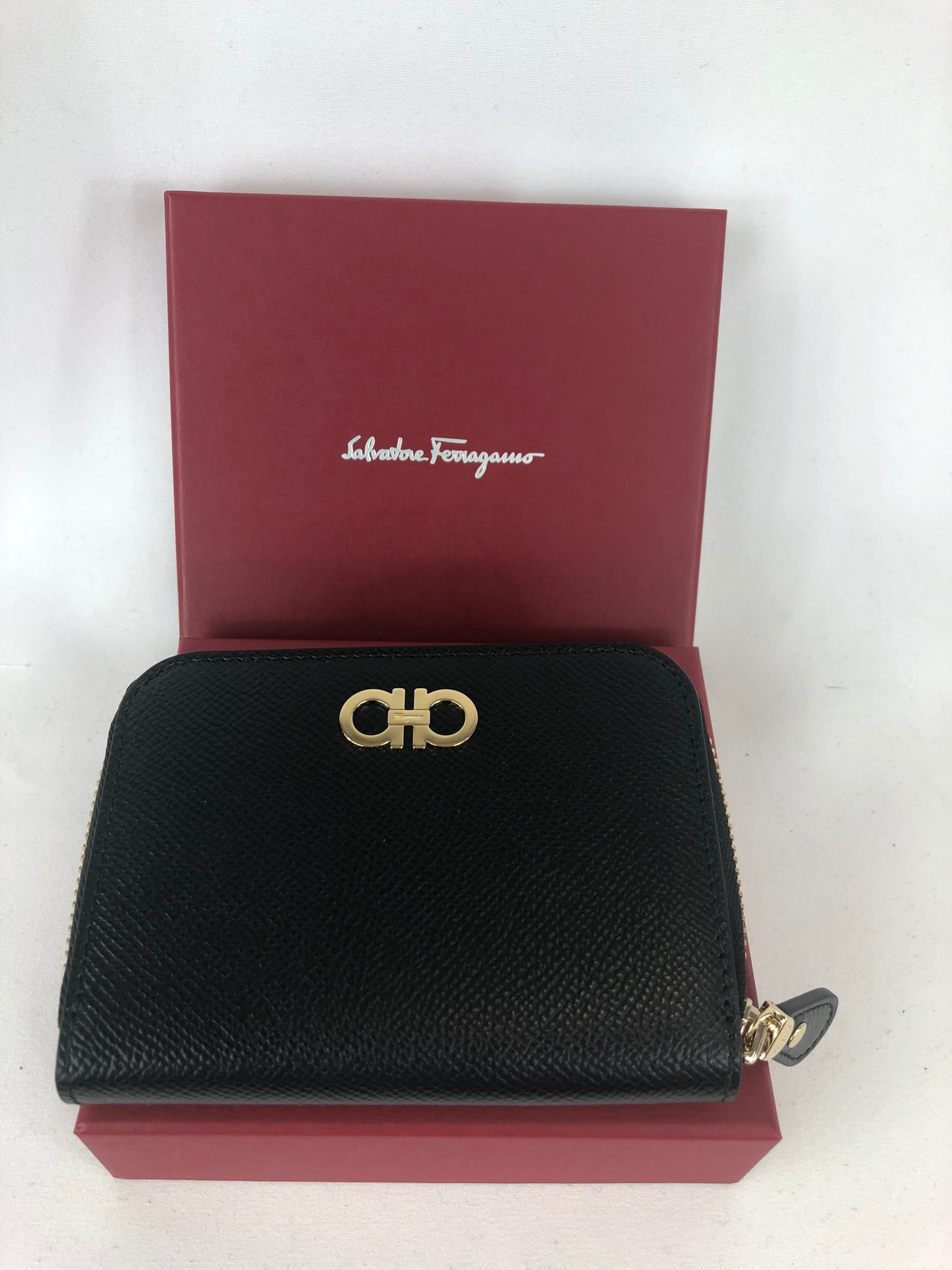 Salvatore Ferragamo Cross Grain Zip Around Wallet in Black