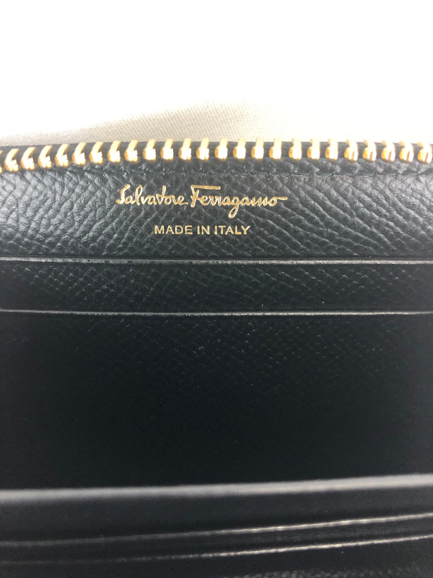 Salvatore Ferragamo Cross Grain Zip Around Wallet in Black