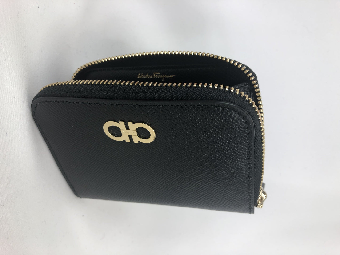 Salvatore Ferragamo Cross Grain Zip Around Wallet in Black