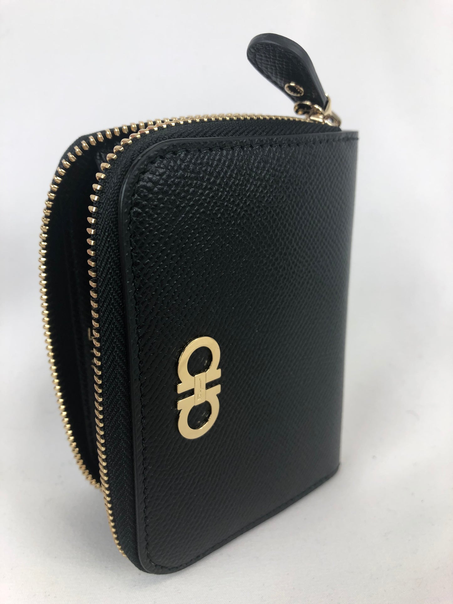 Salvatore Ferragamo Cross Grain Zip Around Wallet in Black