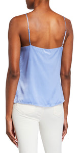 L'Agence Jane Spaghetti-Strap Silk Cami in Seaside Blue is a great addition and staple to any wardrobe.  Wear under a favorite blazer or alone with jeans, shorts, pants.  This camisole is a basic necessity that can be dressed up or down.  Adjustable Straps  Seaside Blue  Hits at Waist  V Neck  Made in USA