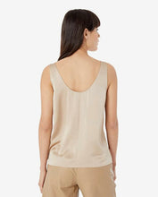 Load image into Gallery viewer, Vince Satin Tank in Sandollar with a u neck line is a champagne toned silky top with a rich sheen.  A perfect neutral tone, this tank top goes with any outfit.  Wear alone or layer for cooler days and nights.  satin  sits at waist  Sandollar