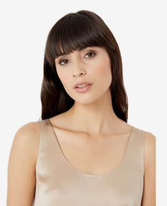 Vince Satin Tank in Sandollar with a u neck line is a champagne toned silky top with a rich sheen.  A perfect neutral tone, this tank top goes with any outfit.  Wear alone or layer for cooler days and nights.  satin  sits at waist  Sandollar