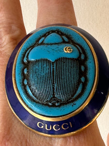 Gucci Ring With Beetle Cameo In Turquoise Resin