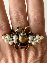 Load image into Gallery viewer, Gucci Bee Ring with Pearls and Red Crystals