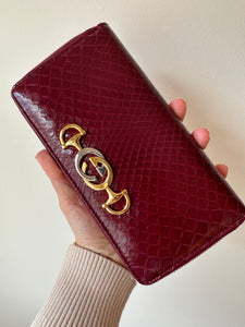 Gucci Zumi Horse Bit Zip Around Wallet in Burgundy