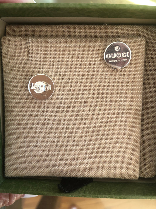 Gucci Logo Sterling Silver Round Stud Earrings